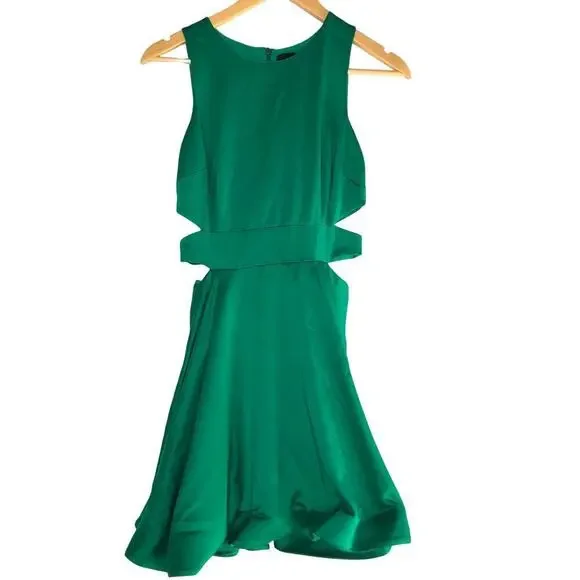 Cynthia Rowley Emerald Dress Sleeveless Cutout Mini Fit & Flare A-Line Green 6